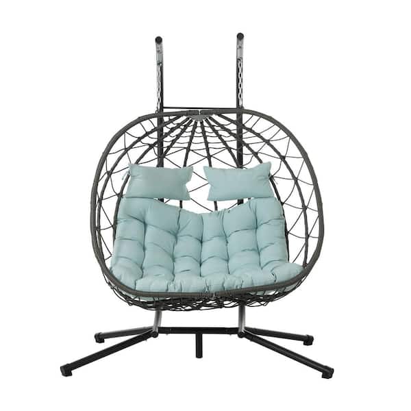 2-Person Steel Patio Swing with Green Cushions