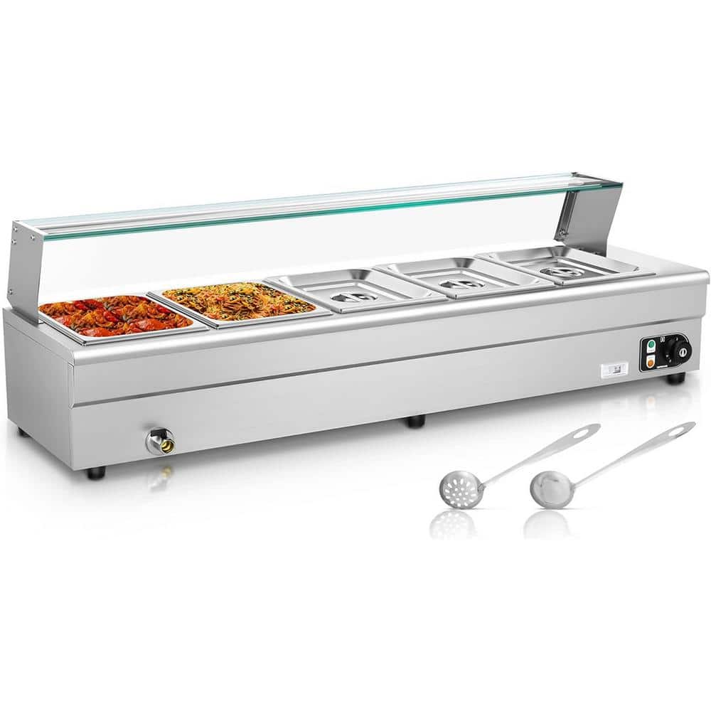 Phivve 57 Qt. Stainless Steel Chafing Dishes, 5-Piece Electric Warming Tray for Food or Sauces, Buffet Server and Warmer