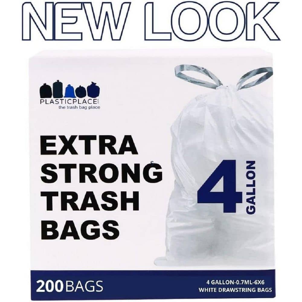 White 4 Gallon Drawstring Trash Bags, 200 Count