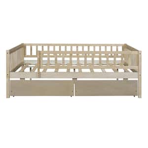 79.5 in. L x 57 in. W x 28.3 in. H Full Size Daybed Wood Bed with Two Drawers, Natural