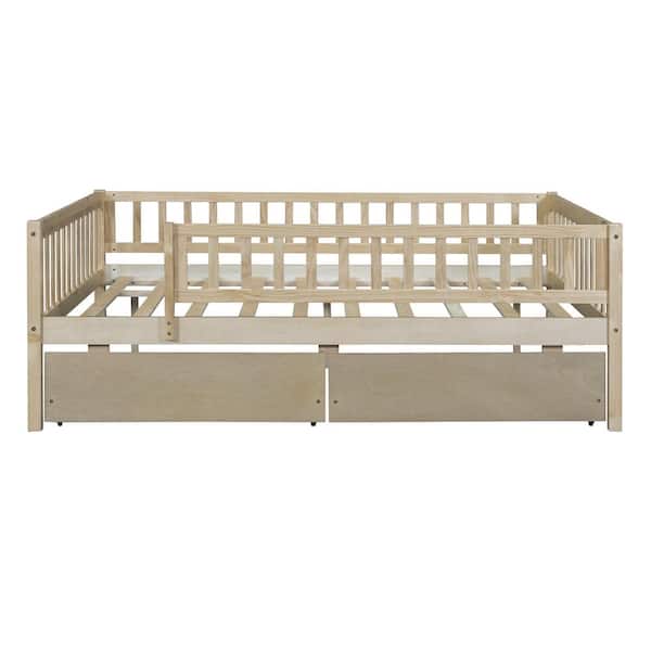 anpport 79.5 in. L x 57 in. W x 28.3 in. H Full Size Daybed Wood Bed with Two Drawers, Natural