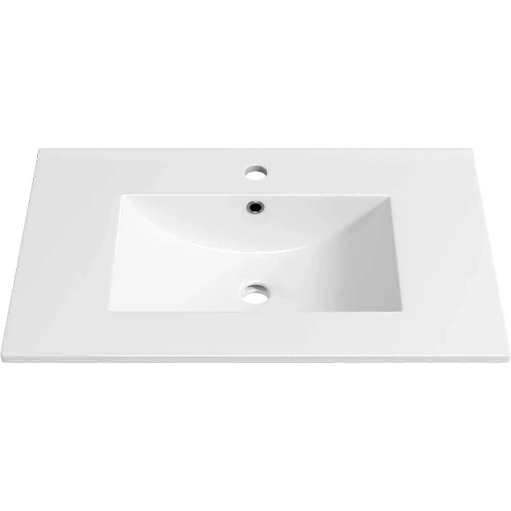 30 in.W x 18 in.D White Bath Vanity Ceramic Top With Single Sink,Easy-Clean,Pre-drilled Faucet Hole price history on PriceWatchPro