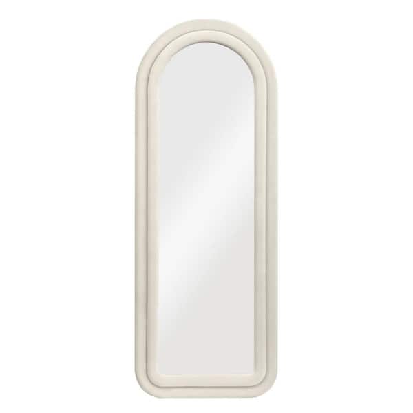 Hochwertiges 24 in. W x 63 in. H Arched Beige Full Length Mirror Flannel Wrapped Wooden Frame Decorative Hanging or Leaning Mirror