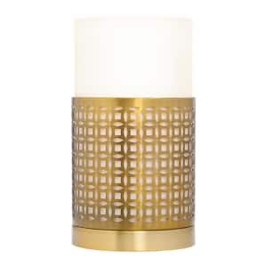 Lorelai 11 in. Gold-Tone Hurricane Lamp with 2-Piece Gold and White Round Shade