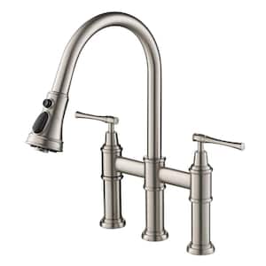 Allyn Double Handle Transitional Bridge Kitchen Faucet with Pull-Down Sprayhead in Spot Free Stainless Steel