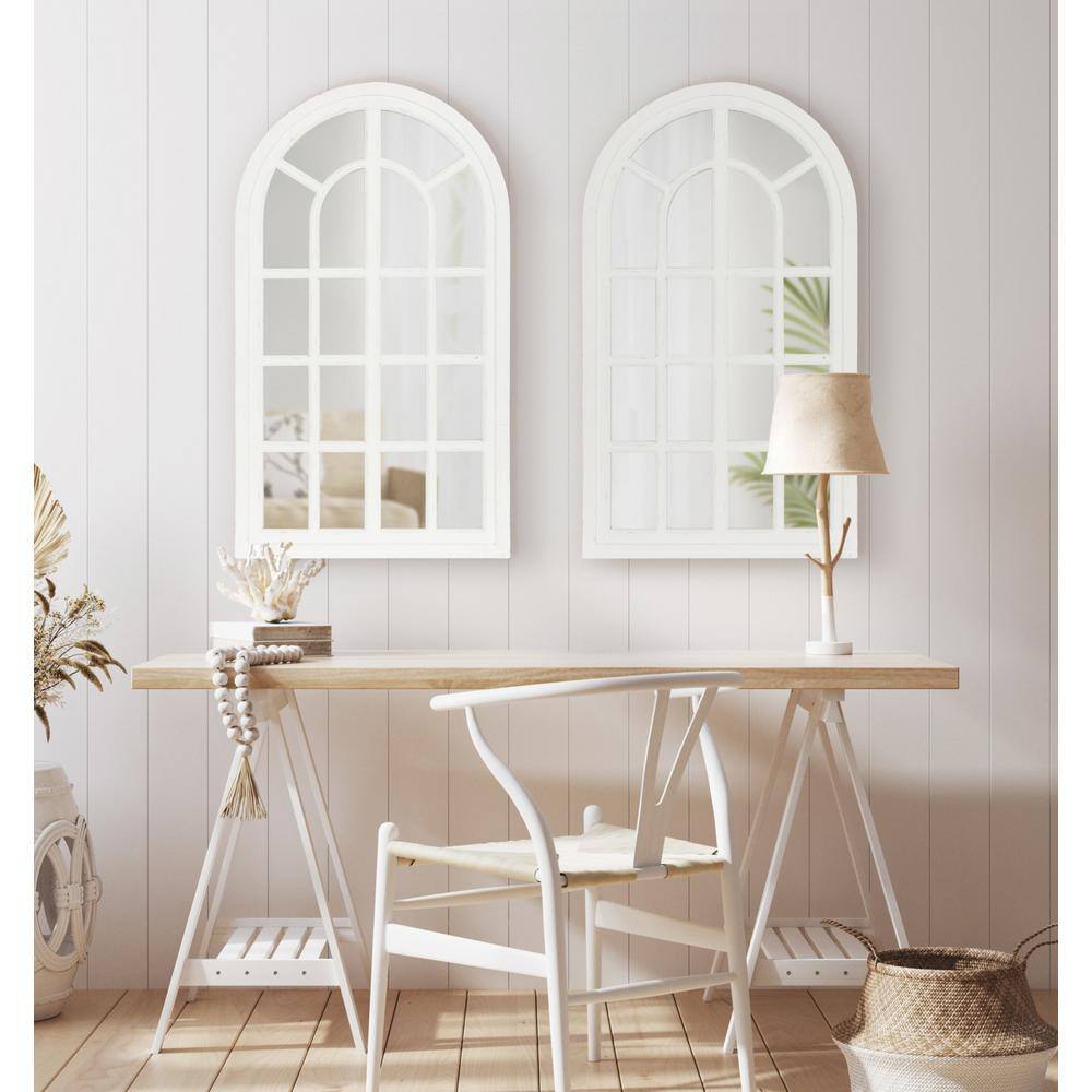 Boldmere 38"x22" Rustic Arch Farmhouse Wall Mirror in Distressed White