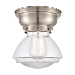 Olean 6.75 in. 1-Light Brushed Satin Nickel Flush Mount with Clear Glass Shade