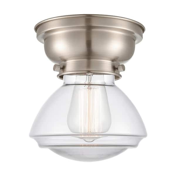 Innovations Olean 6.75 in. 1-Light Brushed Satin Nickel Flush Mount with Clear Glass Shade
