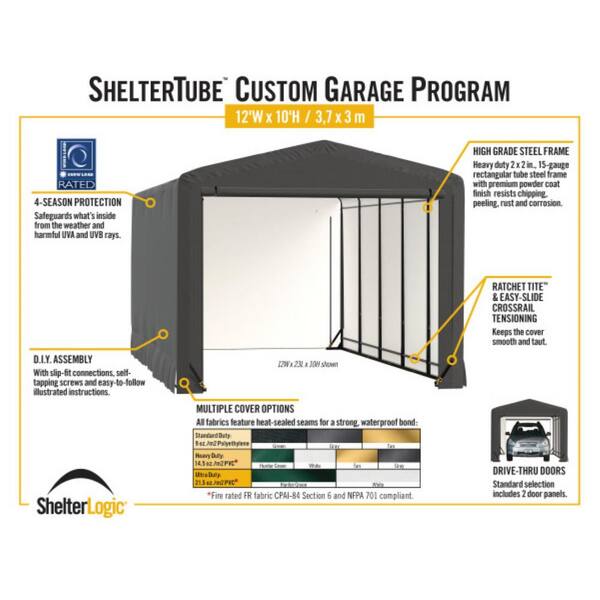 ShelterLogic ShelterTube Wind and Snow-Load Rated Garage, 12x23x10 Green