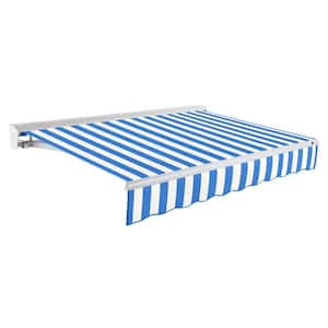 12 ft. Destin Right Motorized Retractable Awning with Hood (120 in. Projection) in Bright Blue/White