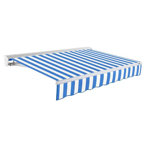 AWNTECH 12 ft. Destin Right Motorized Retractable Awning with Hood (120 in. Projection) Bright Blue/White