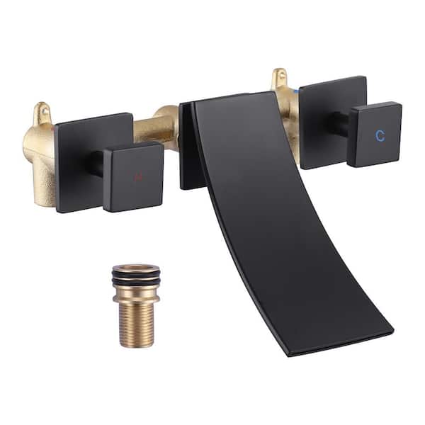 IVIGA Waterfall 2-Handle Wall Mounted Bathroom Faucet in Matte Black
