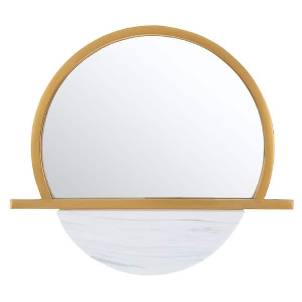 SAFAVIEH Sarada 23 in. W x 19.75 in. H Iron Round Modern Gold/White Wall Mirror