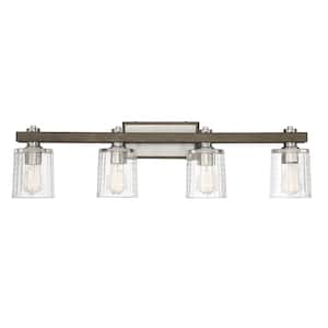 Halifax 36 in. W x 9.75 in. H 4-Light Satin Nickel Bathroom Vanity Light with Clear Glass Shades