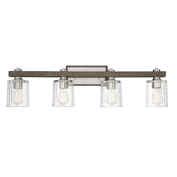 Savoy House Halifax 36 in. W x 9.75 in. H 4-Light Satin Nickel Bathroom Vanity Light with Clear Glass Shades