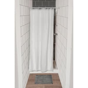 72 in. L x 48 in. W Small Stall White Shower Curtain Narrow Size + 8 Matching Rings