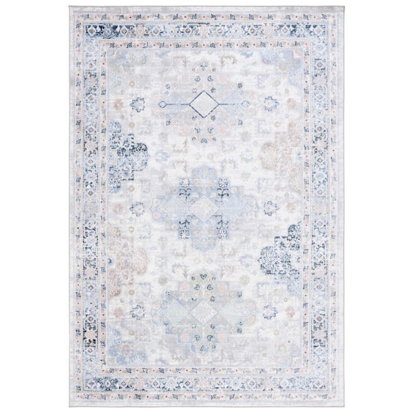 SAFAVIEH Bayside Gray/Blue 8 ft. x 10 ft. Machine Washable Distressed Medallion Area Rug
