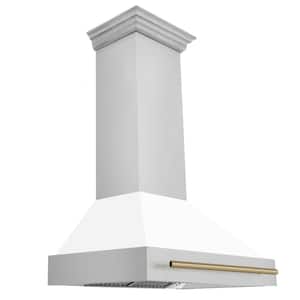 Autograph Edition 36 in. 700 CFM Ducted Vent Wall Mount Range Hood in Stainless Steel, White Matte & Champagne Bronze