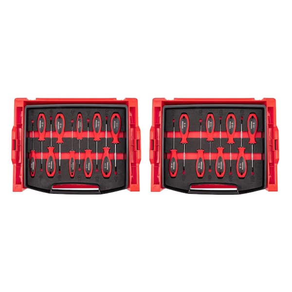 Phillips, Slotted, Torx, Square Screwdriver Set with Open Top Drawer and Rack-4 Inch Shanks, 18-Piece