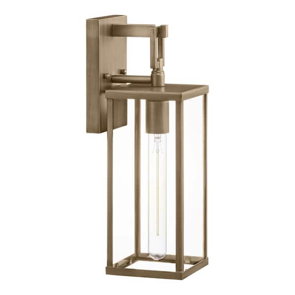 Hampton Bay Porter Hills 15.68 in. Vintage Brass Hardwired Outdoor Wall Mount Lantern Sconce with No Bulb Included