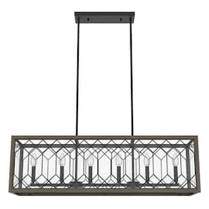 Chevron 6-Light Rustic Iron Billiard Chandelier with Clear Seeded Glass Shade