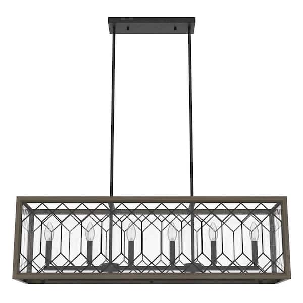 Chevron 6-Light Rustic Iron Billiard Chandelier with Clear Seeded Glass Shade