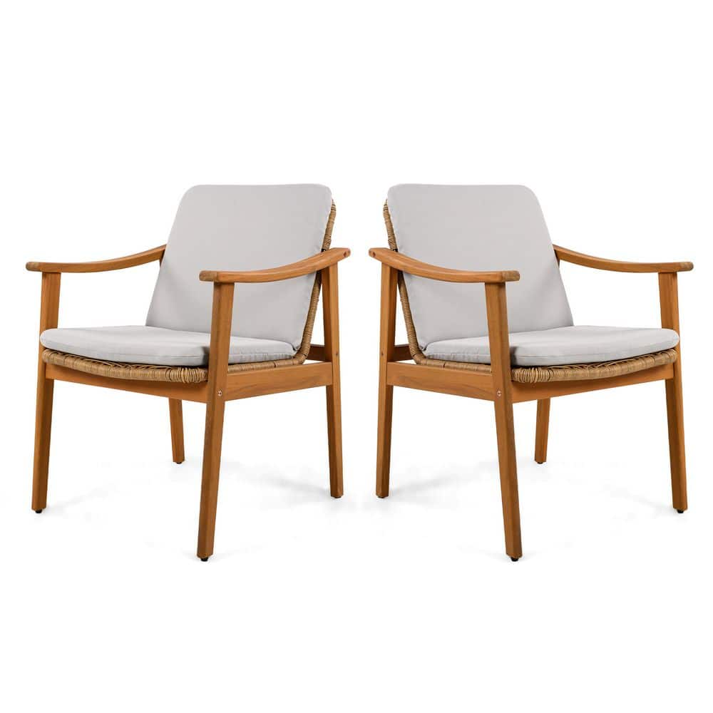 Acacia Wood Outdoor Dining Chair with Gray Cushions (2-Pack) price history on PriceWatchPro