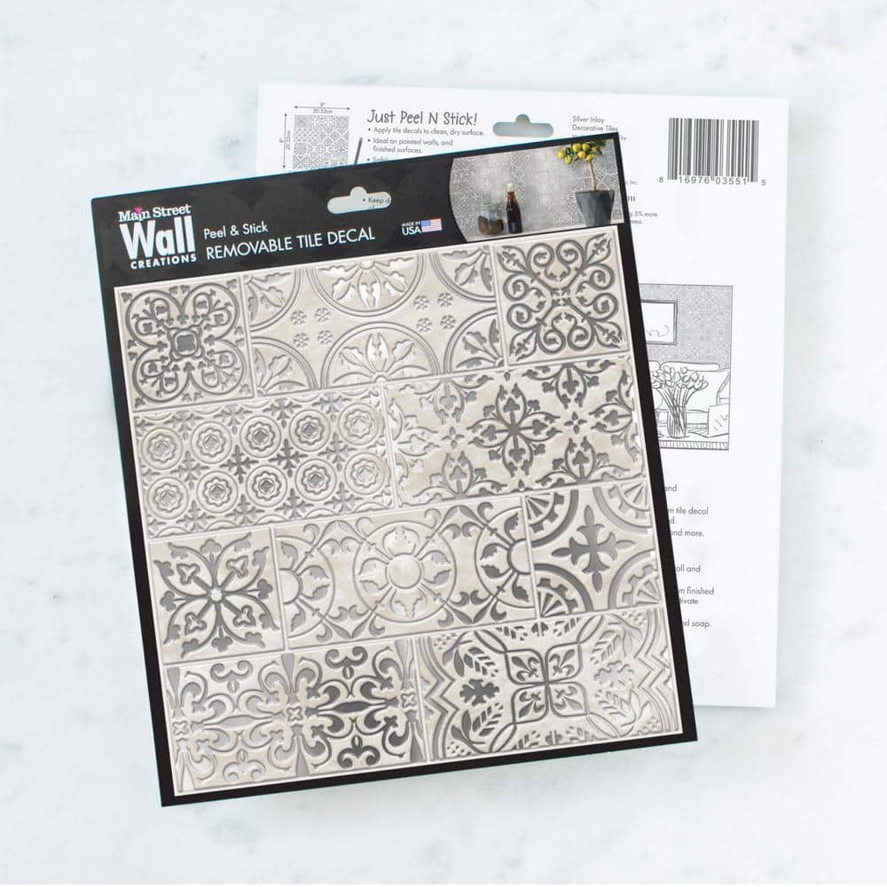 8" x 8" Silver Metallic Peel and Stick Wall Tiles