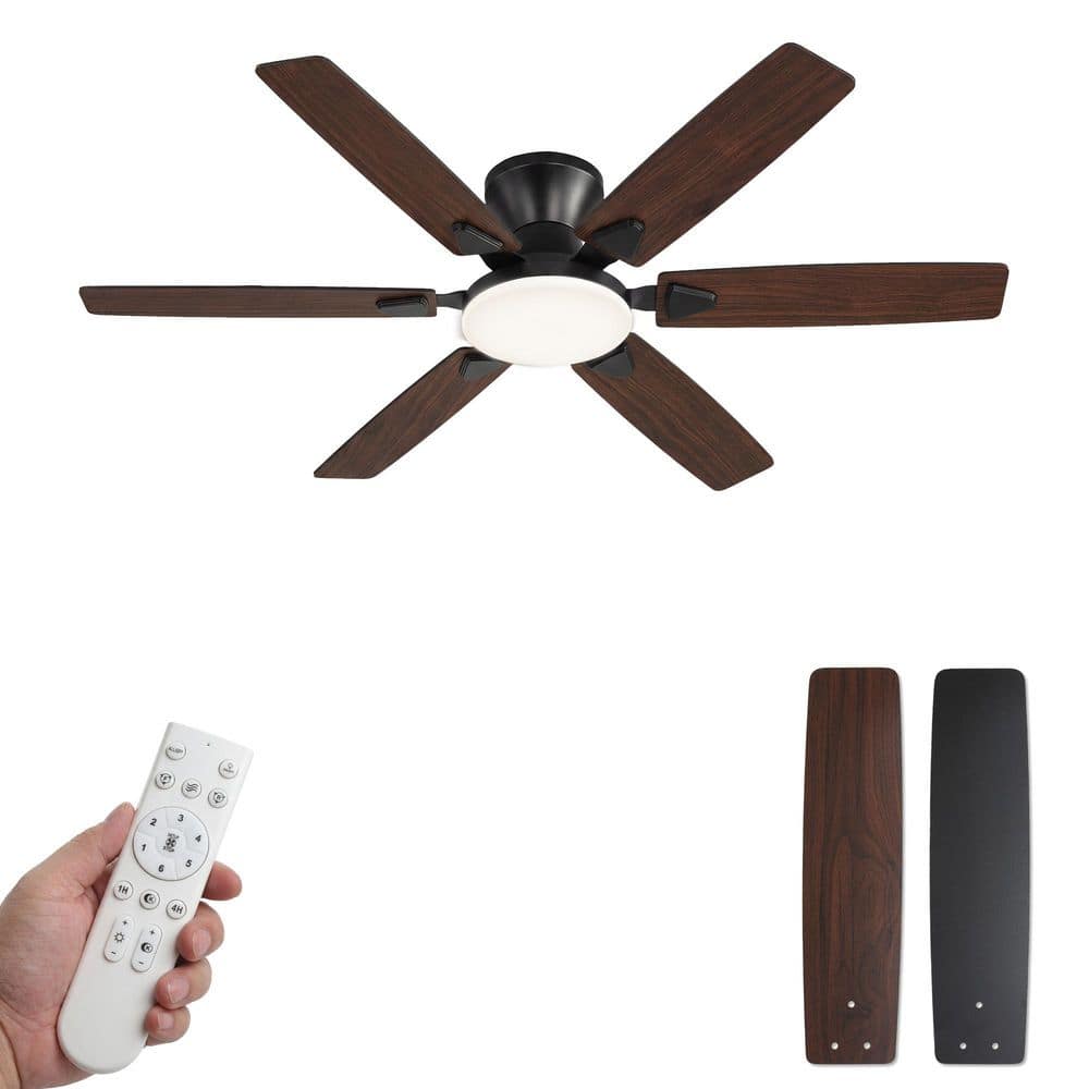 HINNIXY 52 Inch Black Flush Mount Indoor/Outdoor Ceiling Fan with
