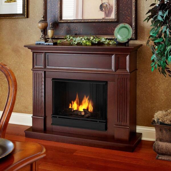 Real Flame Camden 45 in. Convertible Gel Fuel Fireplace in Mahogany