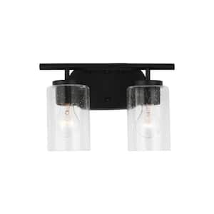 Oslo 12.5 in. 2-Light Midnight Black Contemporary Transitional Wall Bath Vanity Light with Clear Seeded Glass Shades