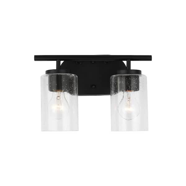 Generation Lighting Oslo 12.5 in. 2-Light Midnight Black Contemporary Transitional Wall Bath Vanity Light with Clear Seeded Glass Shades