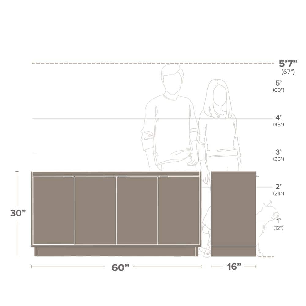 Oak 4-Door Light Wood Accent Cabinet with Adjustable Shelves