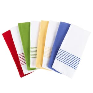Multi-Color Diamond Weave Striped and Solid Color Cotton Kitchen Towel Set (8-Pieces)