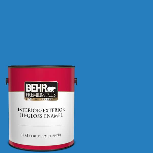 BEHR PREMIUM PLUS 1 gal. #P510-6 Brilliant Blue Hi-Gloss Enamel Interior/Exterior Paint