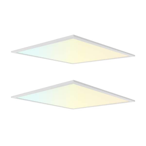 RUN BISON 2-Pack 2 ft. x 2 ft. 4400 Lumens White Integrated LED Panel Light With Emergency Battery Backup Back-Lit Panel 5000K