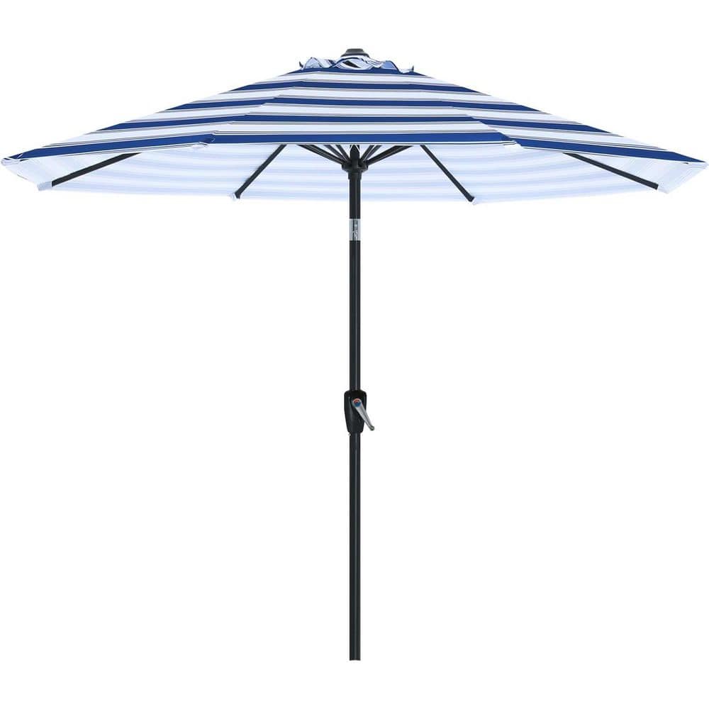 9 ft. Aluminum Market Tilt Patio Umbrella in Blue White Stripes with Push B