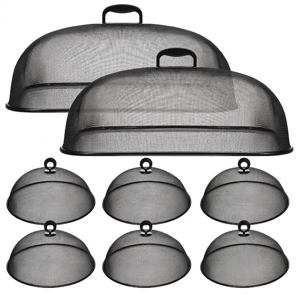 Black Metal Mesh Food Cover Set with 8-Piece, Outdoor Kitchen Dome and Rectangular Plate Covers to Keep Bugs Away
