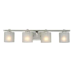 Sheldon 4-Light Brushed Nickel Vanity Light with Frosted Glass Shades