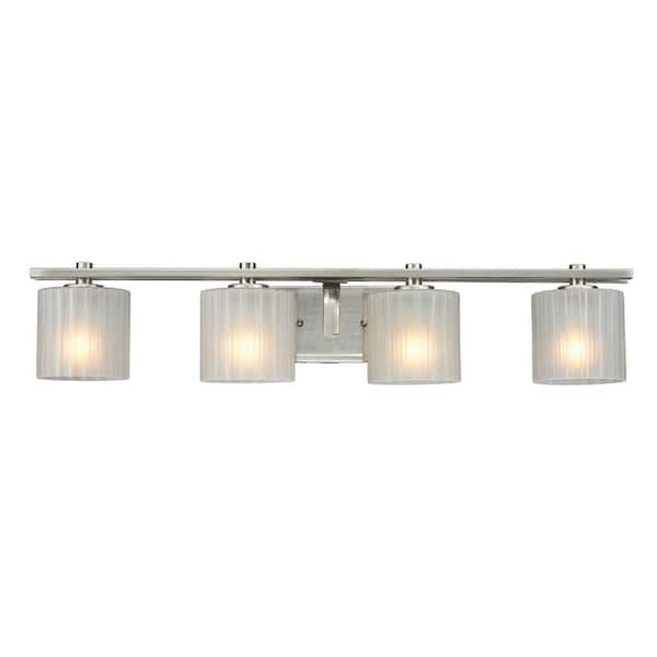 Hampton Bay Sheldon 4-Light Brushed Nickel Vanity Light with Frosted Glass Shades
