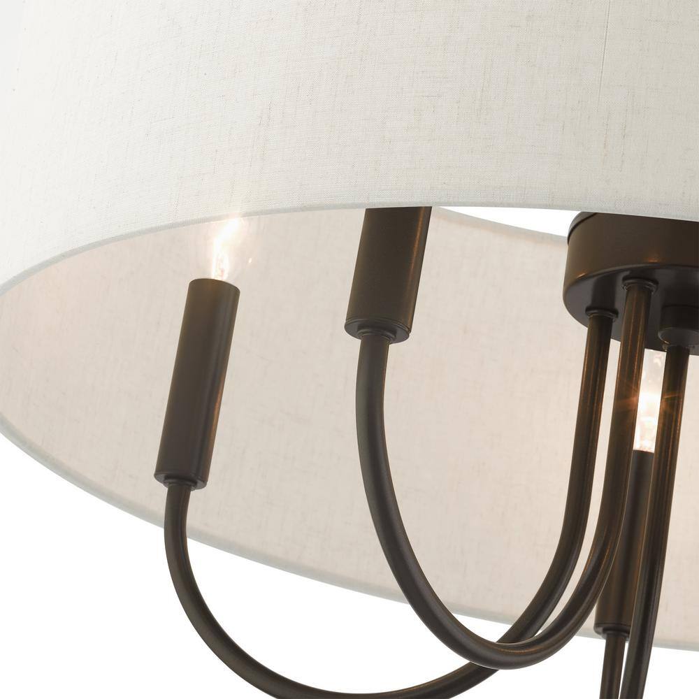 Blossom English Bronze 5-Light Pendant with Oatmeal Shade