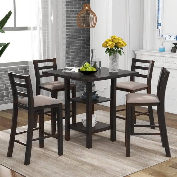 Harper Bright Designs 5 Piece Espresso Chairs Counter Height Dining Set With 4 Padded St000031aap Dining Set With 4 Padded Chairs, Counter Height Dining Table Chairs