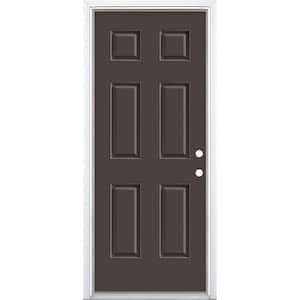 32 in. x 80 in. 6-Panel Willow Wood Left Hand Inswing Painted Smooth Fiberglass Prehung Front Door with Brickmold