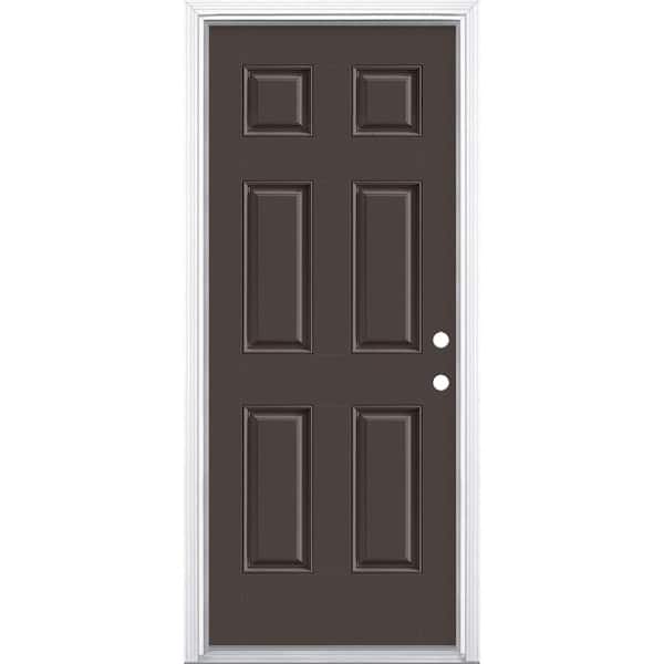 Masonite 32 in. x 80 in. 6-Panel Willow Wood Left Hand Inswing Painted Smooth Fiberglass Prehung Front Door with Brickmold