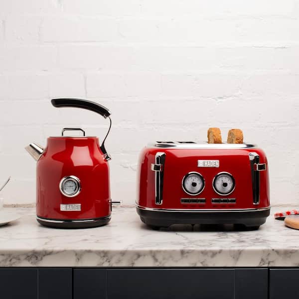 Dorset 1500-Watt 4-Slice Red Wide Slot Retro Toaster with Removable Crumb Tray and Browning Control