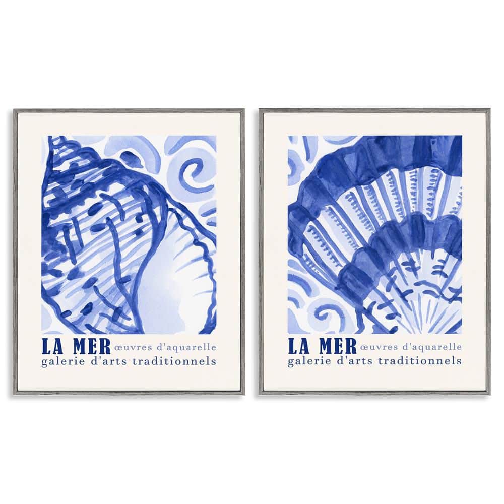 Seashell Gallery Posters by June Erica Vess 2 Pieces Gray Framed Coastal Giclee Art Print 14 in. x 11 in. price history on PriceWatchPro