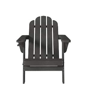 Outdoor Dark Gray Plastic Patio Adirondack Chair with Cup Holder and Umbrella Holder (Set of 1)