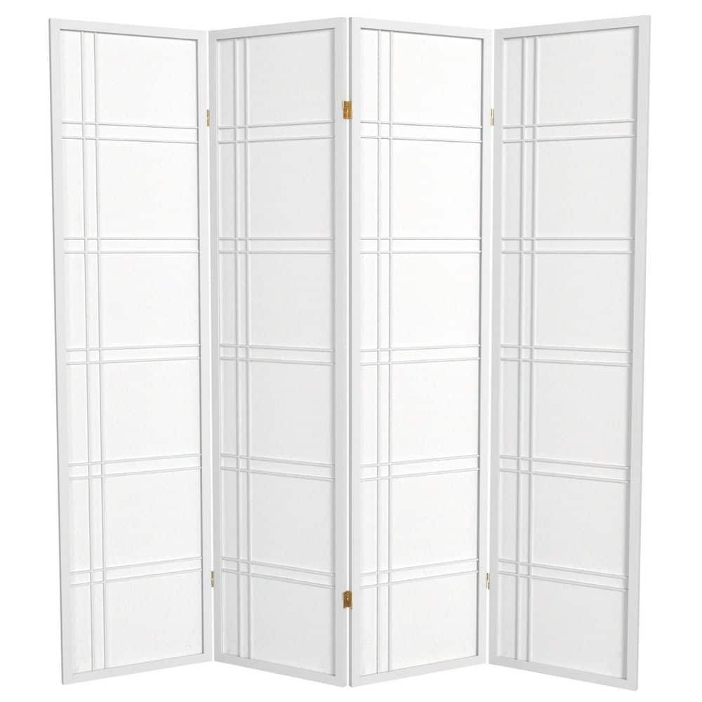 White 6 ft. Tall Shoji Folding Room Divider with Hardwood Frame