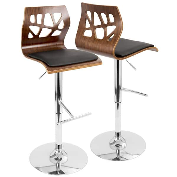 Lumisource Folia Walnut and Black Adjustable Bar Stool