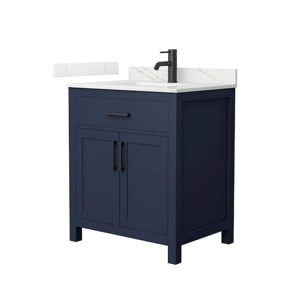 Beckett 30 in. Single Freestanding Dark Blue Bath Vanity with Giotto Quartz Top (Assembled)